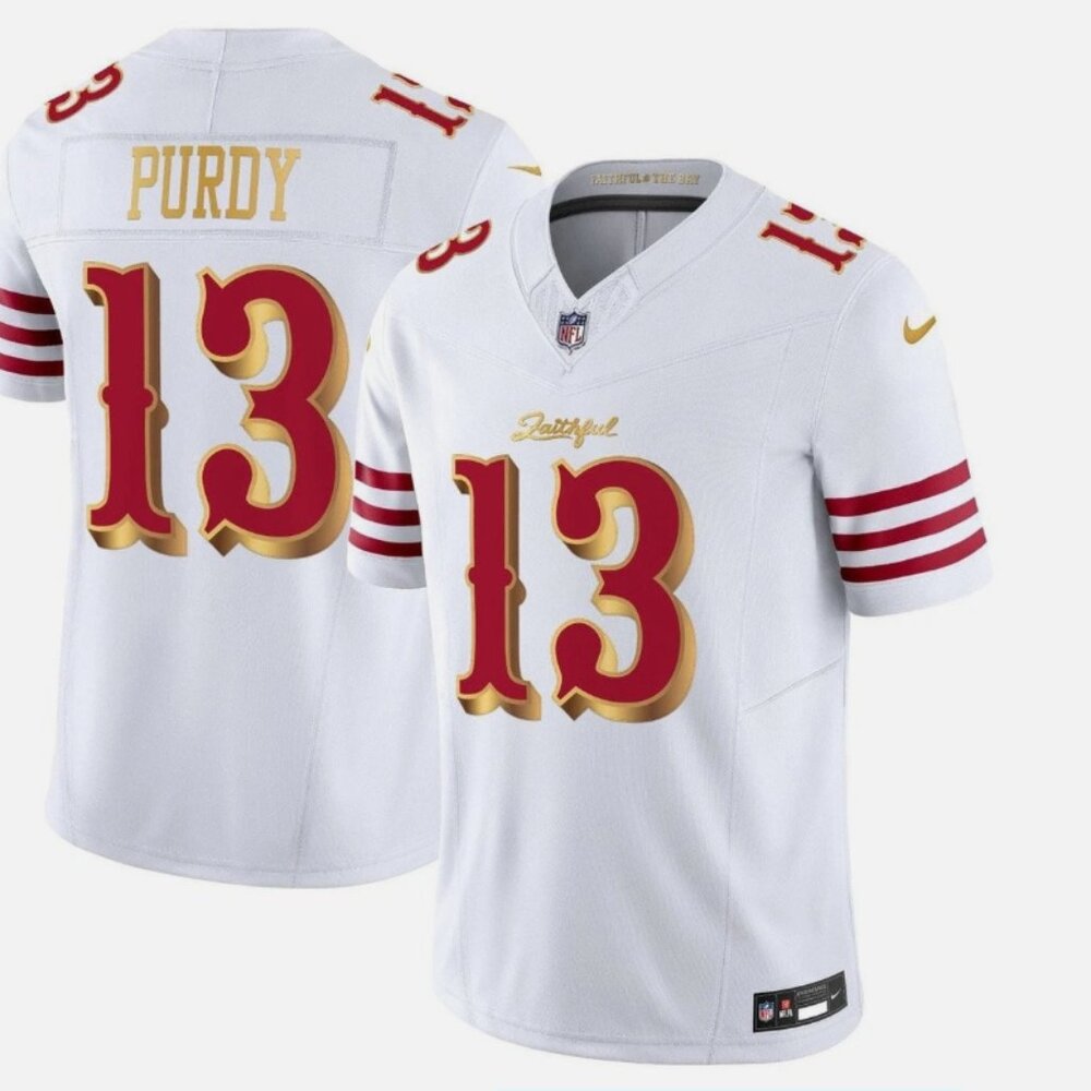 MEN'S 49ers 2025 Brock Purdy Jersey All Stitched White Gold